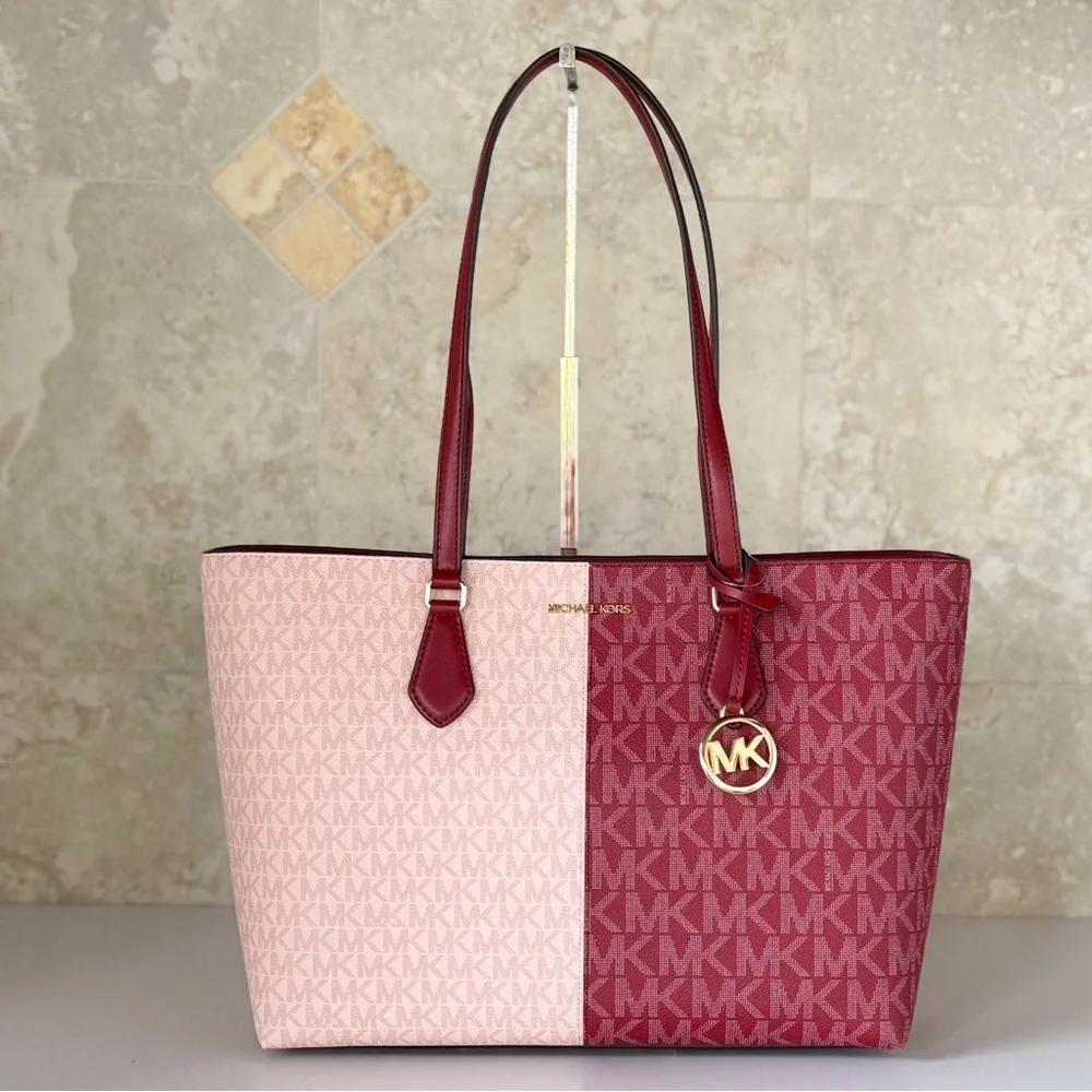 Michael Kors Sheila LG Shoulder Tote Bag MK Color-Block Cherry Multi